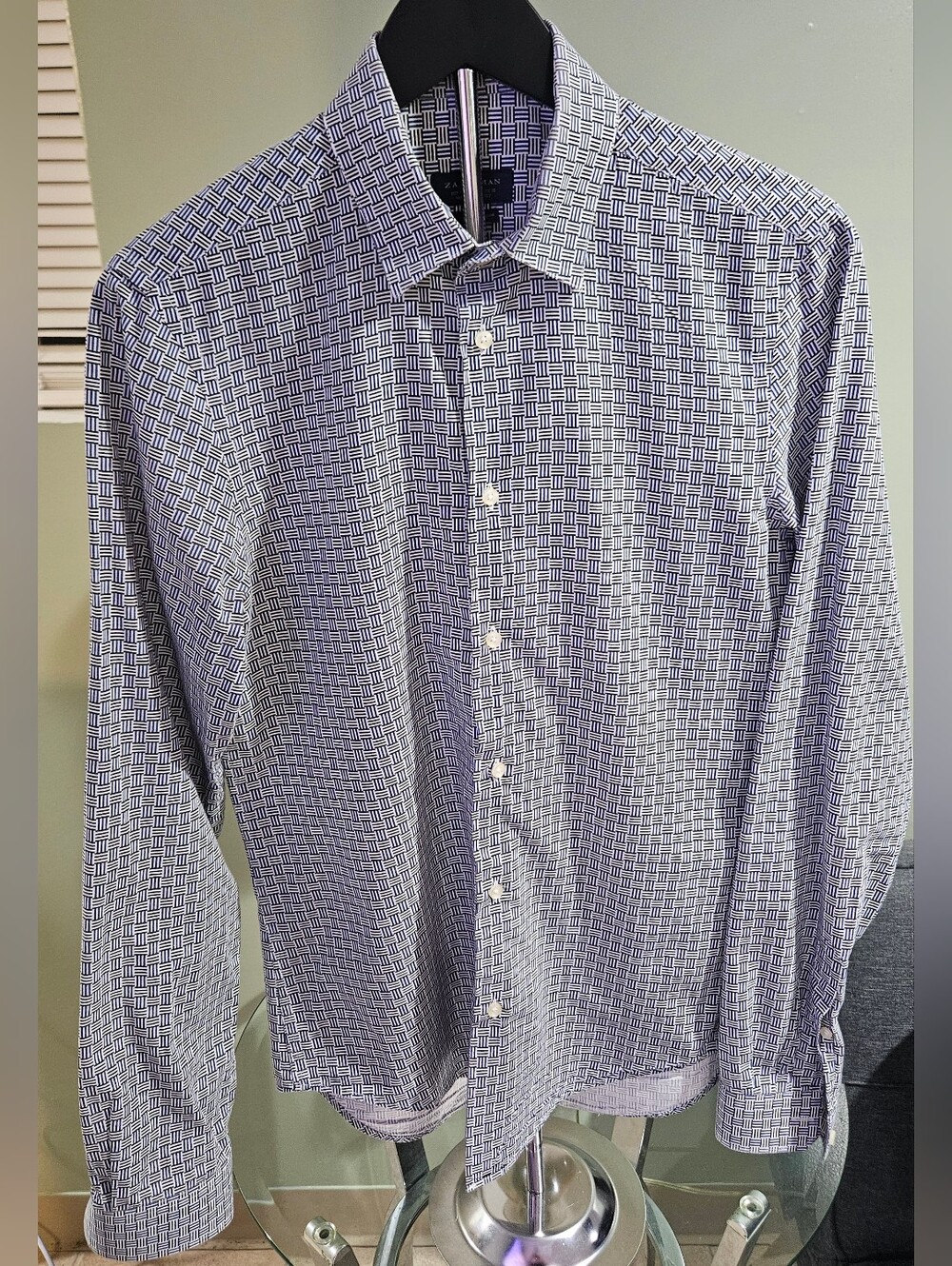 Zara Man Men's Small Blue White Geometric Print Button Down Shirt